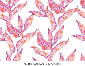 Seamless pattern with watercolor leaves background and leopard spots. Vector floral illustration. watercolor textile flowers design