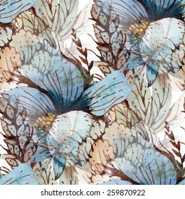 Seamless pattern with watercolor leaves. Vector illustration.