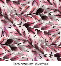 Seamless pattern with watercolor leaves. Vector illustration.