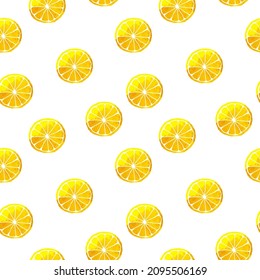 Patrón sin foco con rebanada de limón acuarela aislada sobre fondo blanco. Plantilla para postal, banner, afiche, diseño web. Ilustración vectorial dibujada a mano.