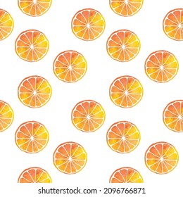 Seamless pattern with watercolor lemon slice isolated on white background. For printing wrapping paper, fabric, packaging. Hand Drawn vector illustration.