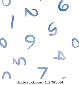 Seamless pattern with watercolor lettering of numbers.