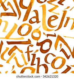 Seamless pattern with watercolor letters. Vector illustration.