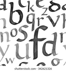 Seamless pattern with watercolor letters. Vector illustration.