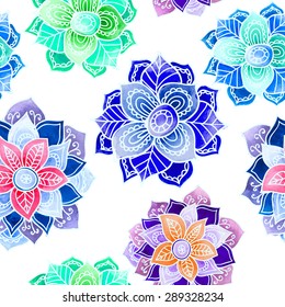 Seamless pattern with Watercolor Mandalas. vector background. 