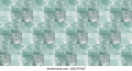 Seamless pattern with watercolor marble textured square tile. Vector watercolour background. Pool, shower tile, ceramic mosaic. Bathroom wall design.