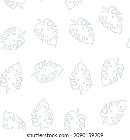 patrón inquebrantable con hojas de monstera color agua en colores verde claro y blanco. Patrón vectorial de hojas monsteras. Ilustración de acuarela, primavera estética o verano