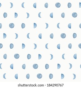 Seamless pattern with watercolor moon. Vector illustration
