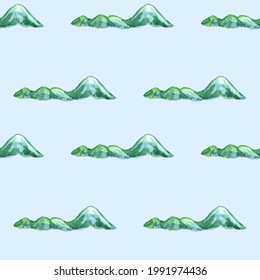 Patrón sin foco con montañas acuáticas. Para imprimir papel envolvente, papel pintado, empaque, tela. Ilustración vectorial dibujada a mano.