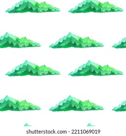 Seamless pattern with watercolor mountains. For printing wrapping paper, wallpaper, packaging, fabric. Hand Drawn vector illustration.