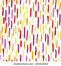 Seamless pattern watercolor. Ornament of vertical color watercolor dashes, lines, stripes. Vector.