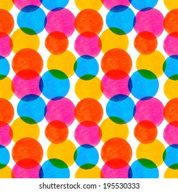 Seamless pattern with watercolor painted circle elements. Vector illustration