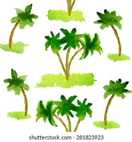 Seamless pattern with watercolor palms