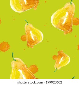 Seamless pattern of watercolor pears, vector