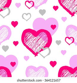 Seamless pattern watercolor pink hearts, valentine's day, paper, textile, fabric, wrapper, wallpaper,vector