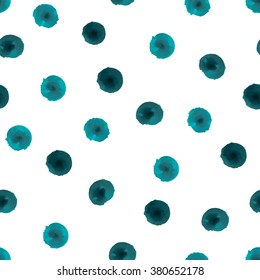 Seamless pattern with watercolor polka dot ornament green color. 