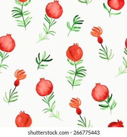 Seamless pattern with watercolor pomegranates (vector)