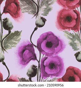 seamless pattern watercolor poppies