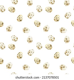 Seamless pattern with watercolor quail eggs. For printing wrapping paper, wallpaper, packaging, fabric. Hand Drawn vector illustration.