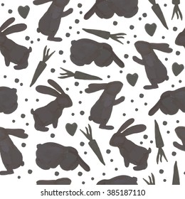 seamless pattern with watercolor rabbits. Easter bunnies