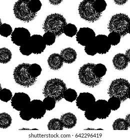 Seamless pattern. Watercolor random, chaotic paint circles. Abstract background. Repeating distressed print. Black and white
