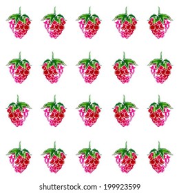 Seamless pattern of watercolor raspberries, vector