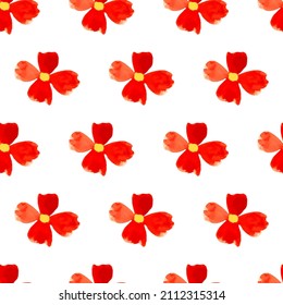 Seamless pattern with watercolor red flowers isolated on white