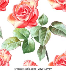 Seamless pattern with watercolor roses. Hand drawn.