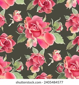 Seamless pattern with watercolor roses. Hand-drawn illustration. Vector