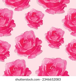 Seamless pattern with watercolor roses. Vector illustration of a pattern with beautiful pink roses isolated on a light pink background.