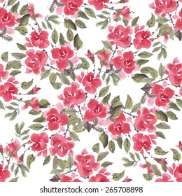 Seamless pattern with watercolor roses. Vector illustration.