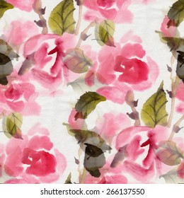 Seamless pattern with watercolor roses. Vector illustration.