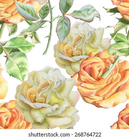 Seamless pattern with watercolor roses. Vector. Hand drawn.