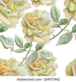 Seamless pattern with watercolor roses. Vector. Hand drawn.