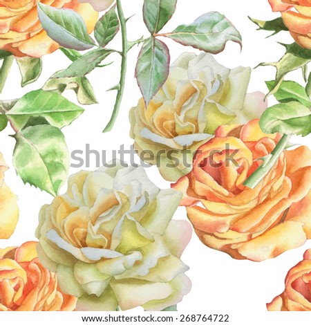 Seamless pattern with watercolor roses. Vector. Hand drawn.