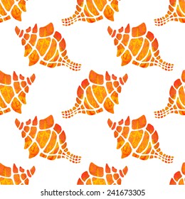 Seamless pattern with watercolor sea shells on white background 