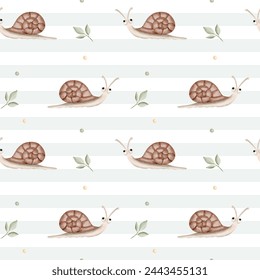 Patrón sin fisuras con caracol de acuarela. Lindo fondo infantil. Fondo de pantalla de caracol acuarela en colores pastel