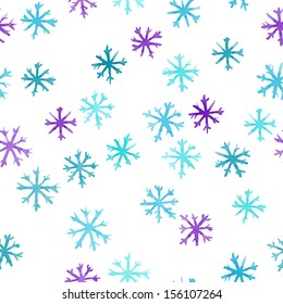 Seamless pattern with watercolor snowflakes. Vector illustration