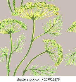 seamless pattern watercolor sprigs of greenery, Dill, Fennel