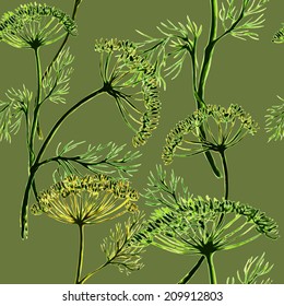seamless pattern watercolor sprigs of greenery, Dill, Fennel