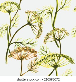 seamless pattern watercolor sprigs of greenery, Dill, Fennel 