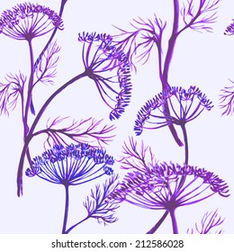 seamless pattern watercolor sprigs of greenery, Dill, Fennel 