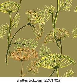 seamless pattern watercolor sprigs of greenery, Dill, Fennel