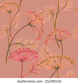 seamless pattern watercolor sprigs of greenery, Dill, Fennel