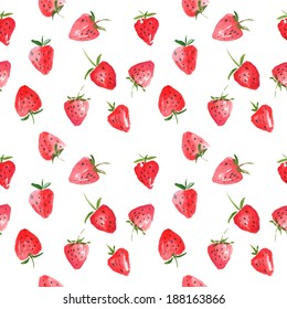 Seamless pattern of watercolor strawberries - vector illustration