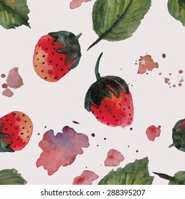 Seamless pattern of watercolor strawberries - vector illustration