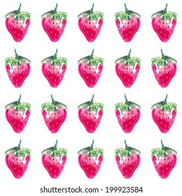 Seamless pattern of watercolor strawberries,vector