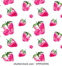Seamless pattern of watercolor strawberries,vector