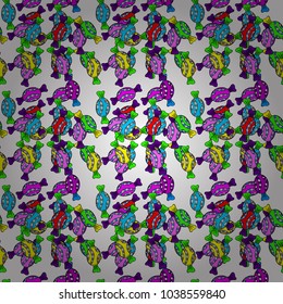 Seamless pattern with watercolor sweets candies. On white, black and blue colors. Candy vector doodle.