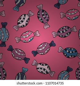 Seamless pattern with watercolor sweets candies, hand drawn isolated on a pink, black and neutral background. Vector illustration.